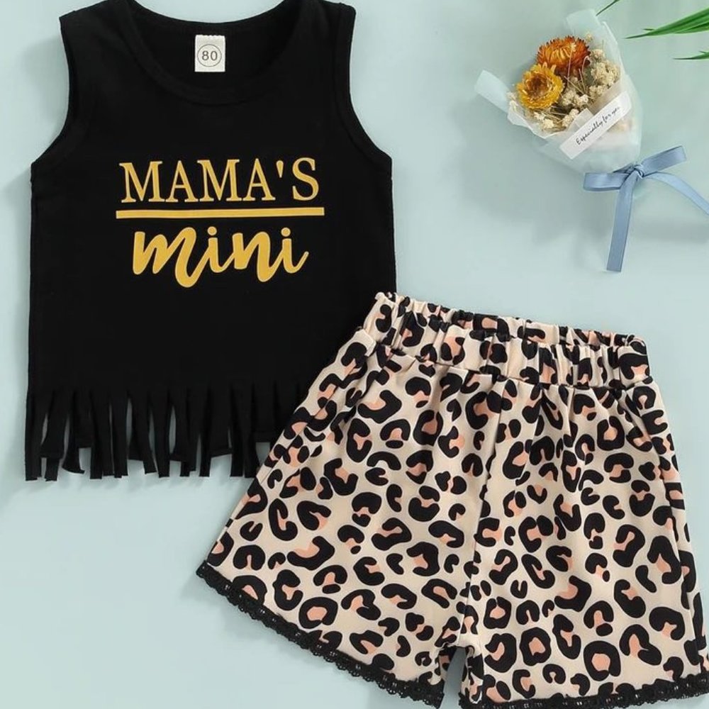 NEW Girl's Leopard Print Mama's Mini Shorts Outfit